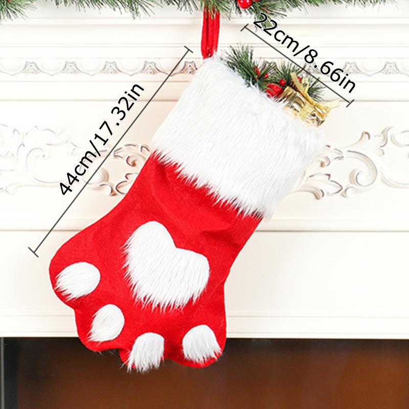 1PC Reusable Christmas Gift Bags with Sock Design Matching Red-Grey Christmas Sock & Bag Set 44x22cm