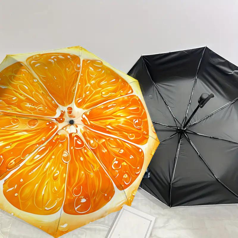 1PC Orange sliceAutomatic Open/Close Umbrella with Windproof, 8-Rib Sturdy Canopy, Durable Ribs, Fashionable Design, Outdoor Accessory, Fun Prin, Holi