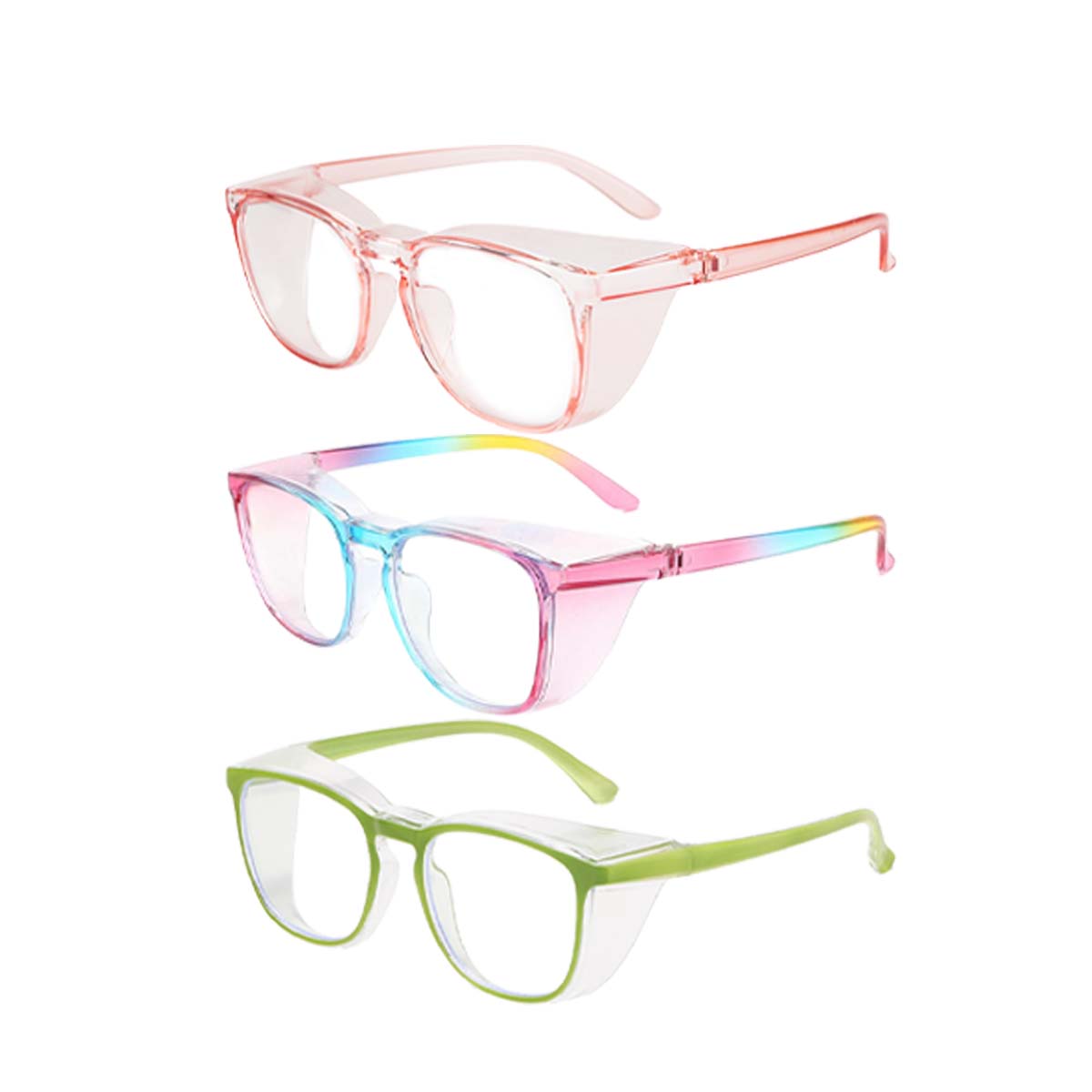 

3 шт. Защитные очки от запотевания, квадратные очки, блокирующие синий свет, с боковыми щитками для школы, повседневной жизни