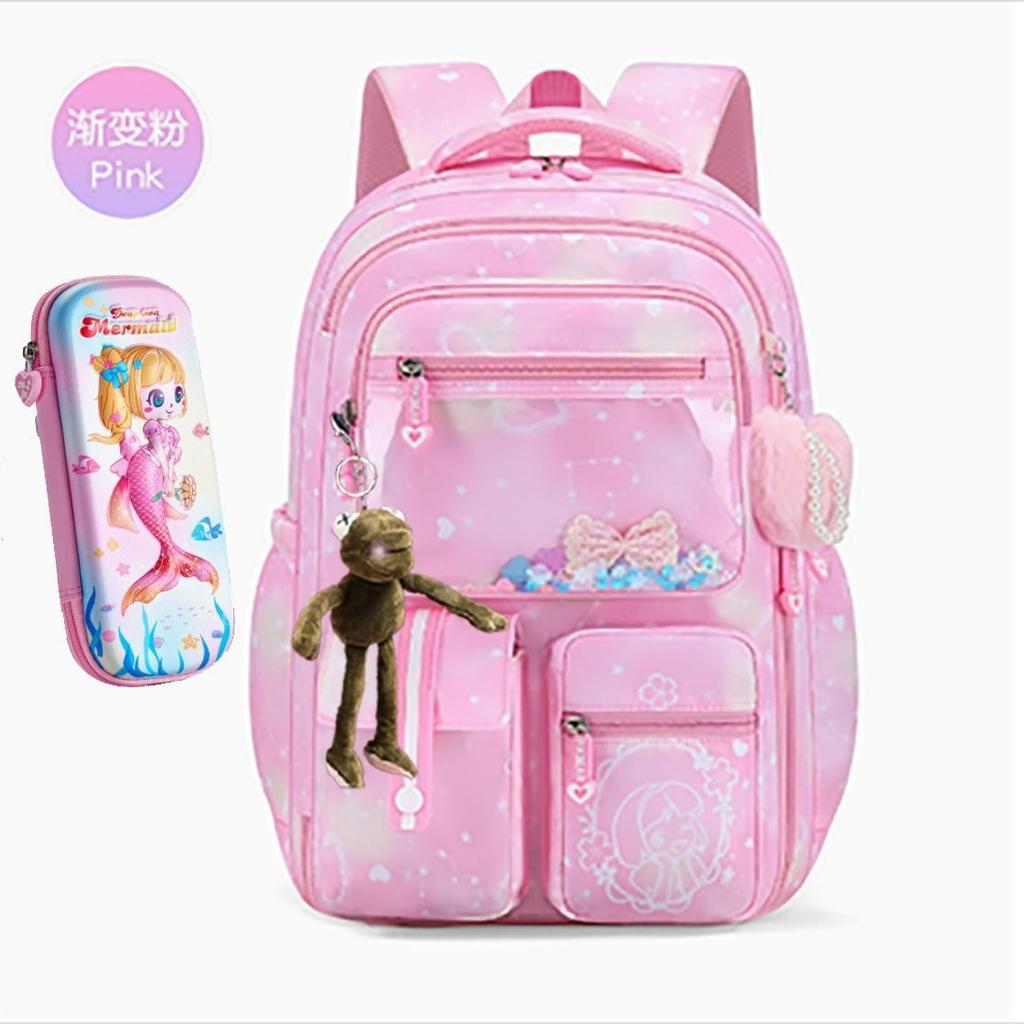 Large Capacity Schoolbag with Shoulder Strap; Student Three-piece Pencil Case Set