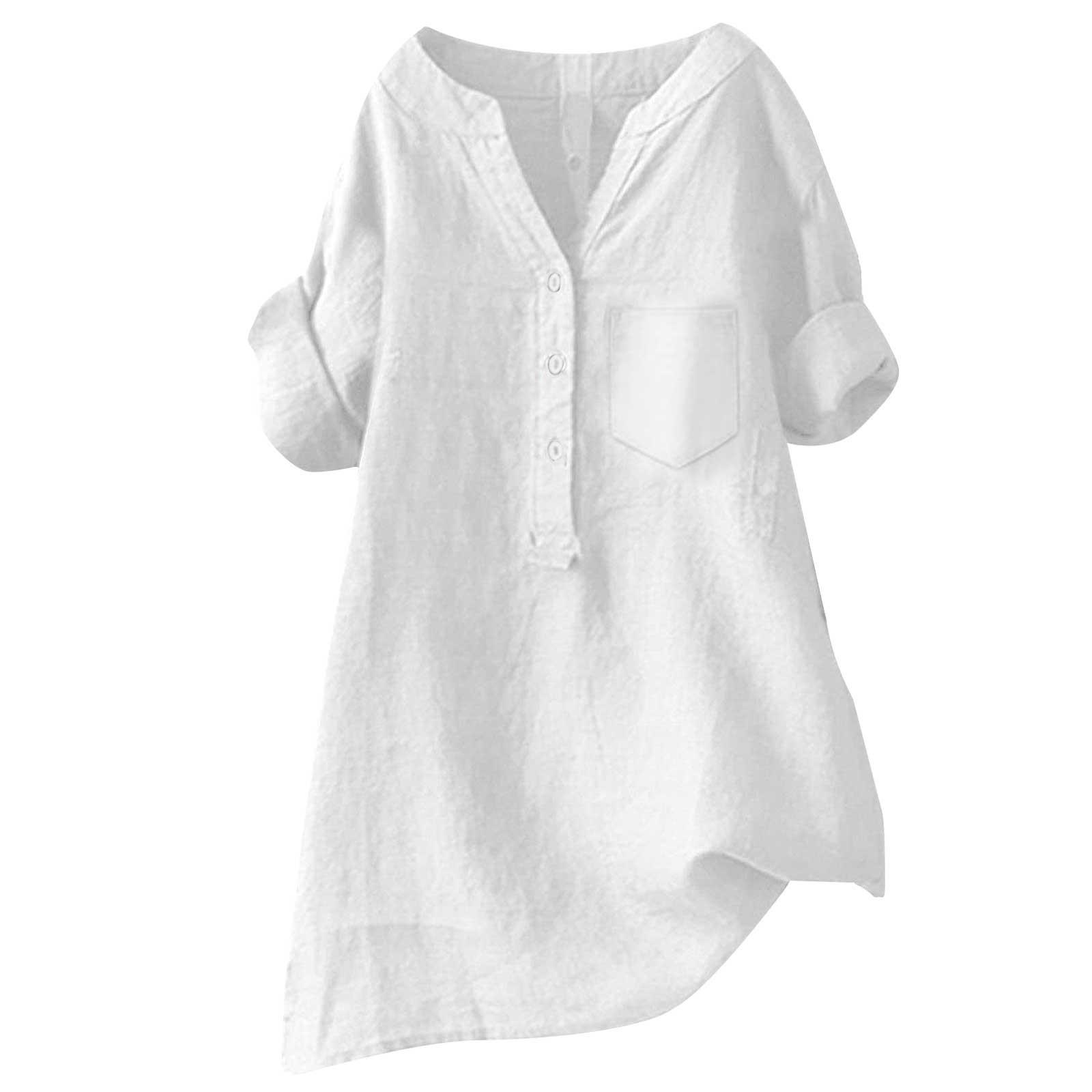 

V Neck Button Detail Loose Fit Blouse with Patch Pocket in Multiple Colors S белый