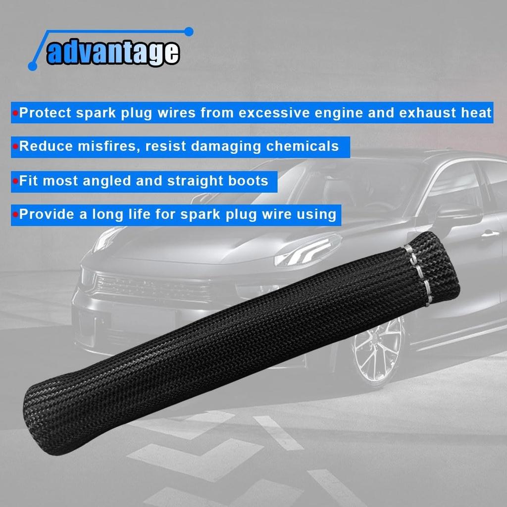 8PCS Spark Plug Wire Heat Shield Sleeve, 1500° Spark Plug Wire Cover Black