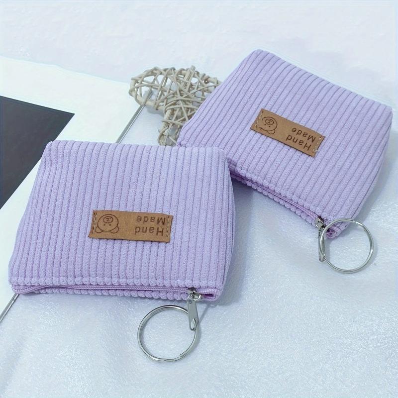 Corduroy Coin Purse Flannel Zipper Bag Cloth Label Striped Coin Bag Girl Small Wallet Storage Key Case