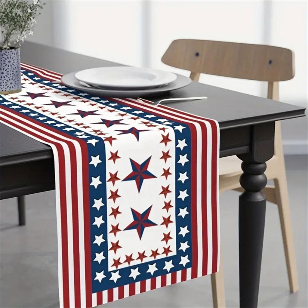 Linen Fabric Tablecloth 13x72In Vintage Independence Day Table Runner Slip-Proof Tablecloth for Placemats Table Cloth