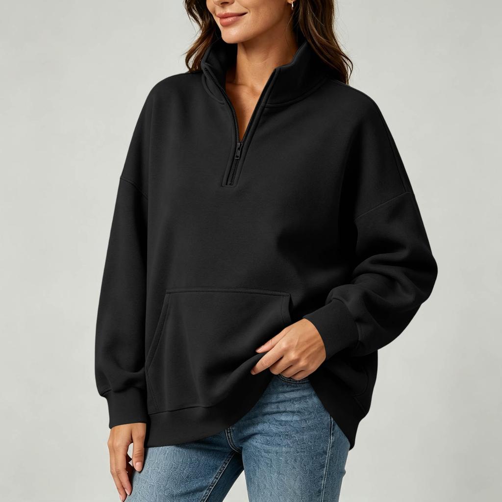 Women's Casual Half Zip Long Sleeve Pocket Hoodie