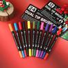 Christmas Edition Double-Ended Watercolor Marker Pen Set, Black Barrel, 12 or 24 Washable Soft Tip Colored Pens