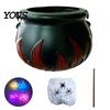 Fairy Tale Magic Props Light Up Witch Cauldron DIY Set, Halloween Glowing Black Plastic Bowl with Spiders, Kids Holiday Gift Spooky Hocus Pocus Candy