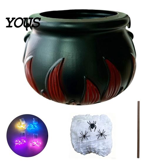 Fairy Tale Magic Props Light Up Witch Cauldron DIY Set, Halloween Glowing Black Plastic Bowl with Spiders, Kids Holiday Gift Spooky Hocus Pocus Candy