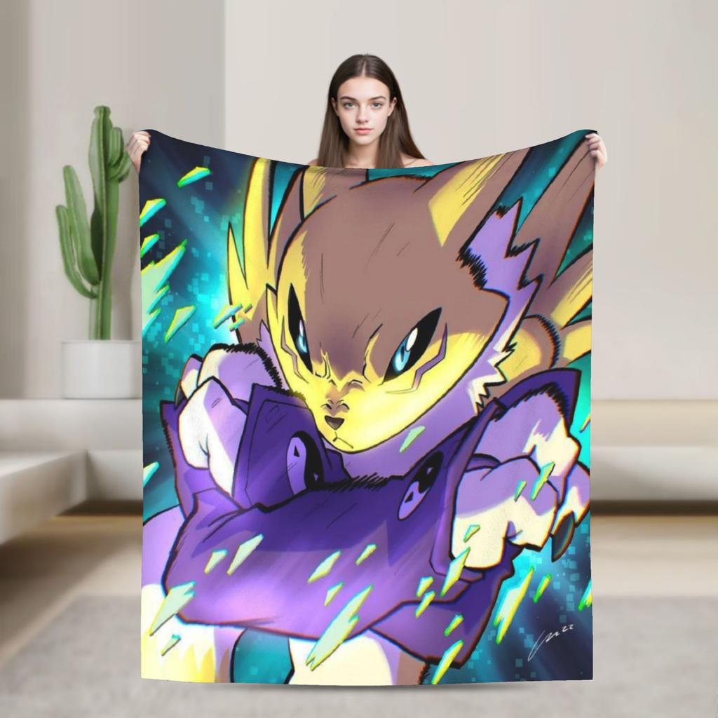 Anime Renamon Cozy Blankets For Sofa Home Novelty Bedding Throws Winter Travel Car Flannel Bedspread
