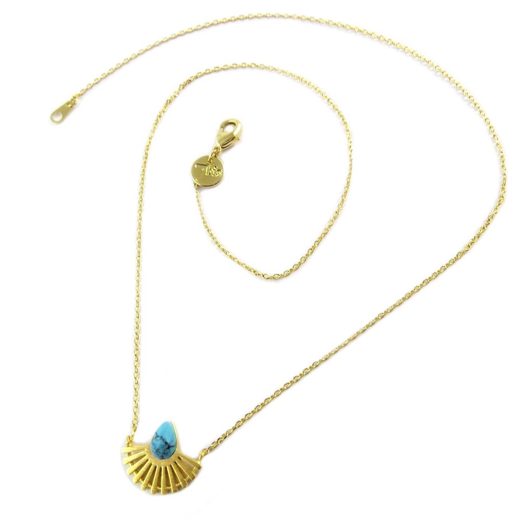7bis [Q1509] - Handmade 'Boho' Necklace (feathers) Turquoise Gold - 15x7 Mm