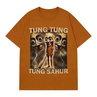 Tung Sahur Graphic Tee, Unisex Loose Short Sleeve Round Neck Funny Print Summer Casual T-Shirt 4XL