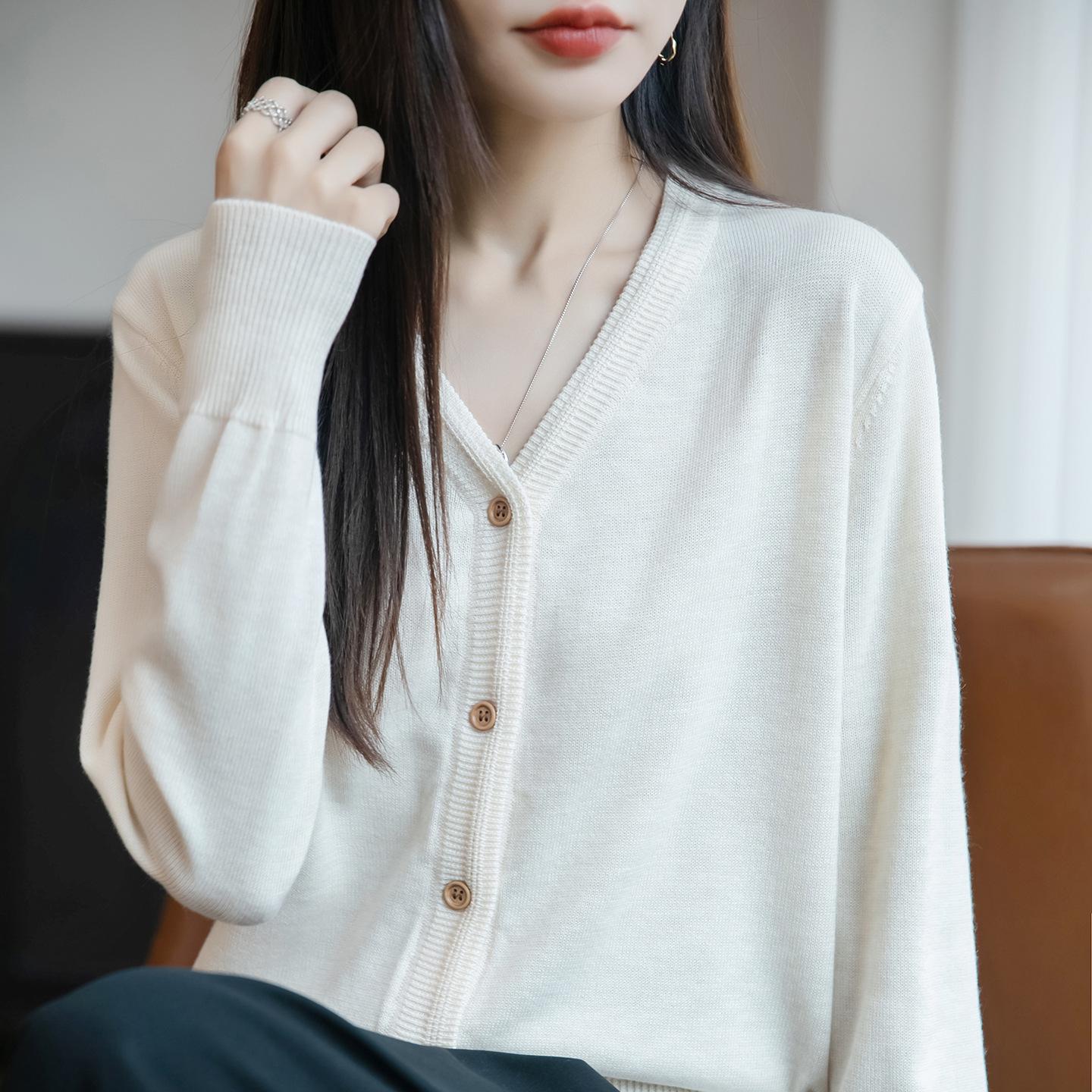 

Women s French Minimalist V-Neck Loose Knit Cardigan - Autumn Slimming Versatile Sweater Jacket XL грязно-белый