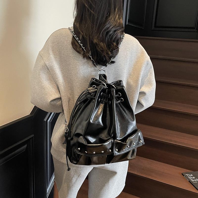 Sweet and delicate pu drawstring women's multi-purpose backpack new commuter versatile shoulder messenger bag