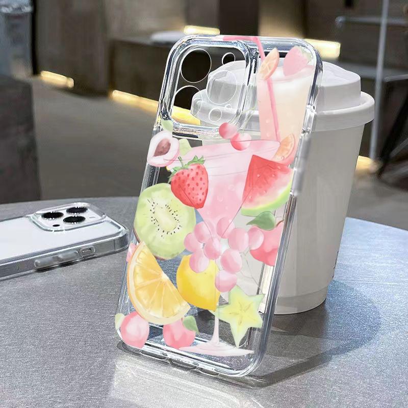 Korean Style Strawberry Clear Phone Case For IPhone 16 15 14 13 12 11 Pro Max XS X XR 7 8 Plus SE 2022 16e Shockproof Soft Cover