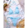 2 Piece Women 3D Rose Flower Bikini Set Smocked Textured Triangle Halter Tie Side Solid Color Sexy Push Up Beach Vacation Bathing Suit