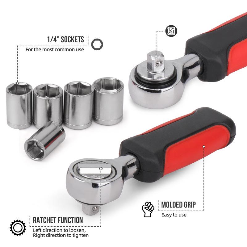 13pcs 1/4'' Socket Wrench Combo Set 4-13mm Manual Ratchet Wrench Tool