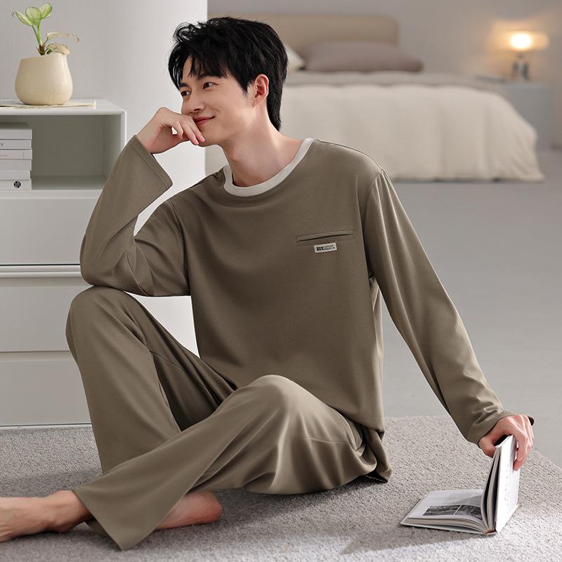 Men's pajamas spring and autumn pure cotton long-sleeved casual loungewear youth men's autumn thin cotton large-size suit