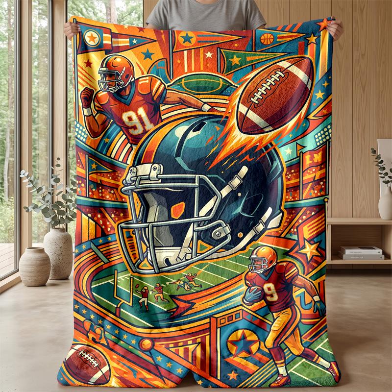 Football Passion Poster Theme blanket Lightweight Warm Flannel Blanket Decorative Throw Blanket for Home Decoration