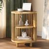 Round End Table, Wood Bedside Table, Mid Century Modern Nightstand with Open Storage Shelf, 3 Tier Small Side Tables for Living Room, Bedroom, Curved