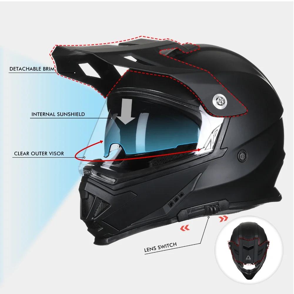 Full Face Dirt Bike Motorcycle Helmets Dual Sports Helmet for Adults Can Be Installed GOPRO DOT Approved Triangle AH609
