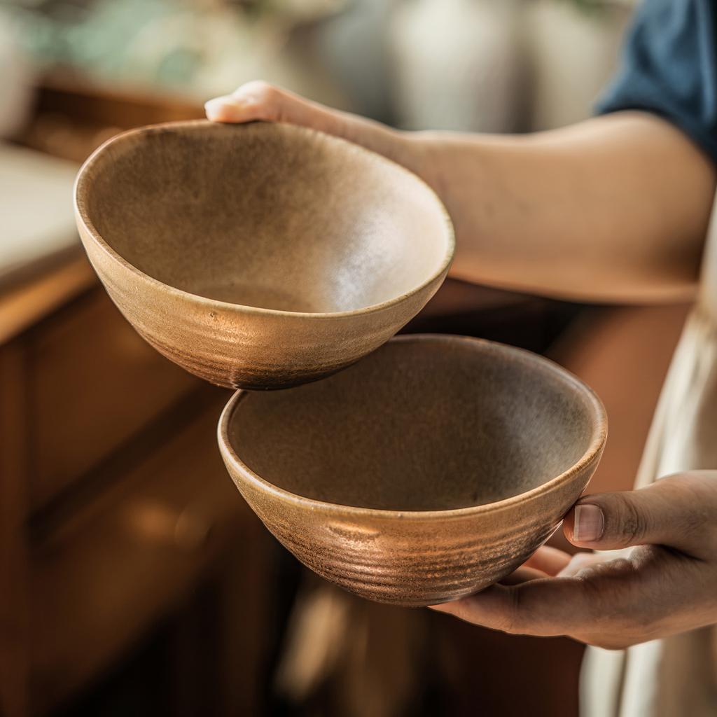 Rice Bowl Japanese Style Wind Kiln Ceramic Bowl Retro Tableware Bowl Household Small Bowl Eating Bowl Round Dessert Bowl