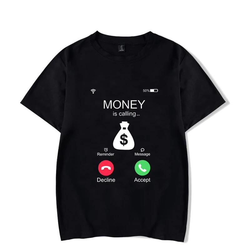 Funny Shirt for Men MONEY IS CALLING Humor Tshirt Oversized Graphic T Shirts COTTON Mens Shirt Summer Tshirt Camisas Streetwear