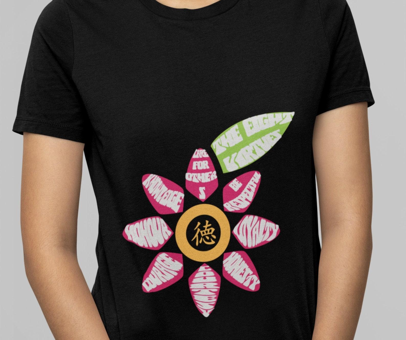 Virtues Blossom T-Shirt: Taoist Buddhist Flower Design 3XL