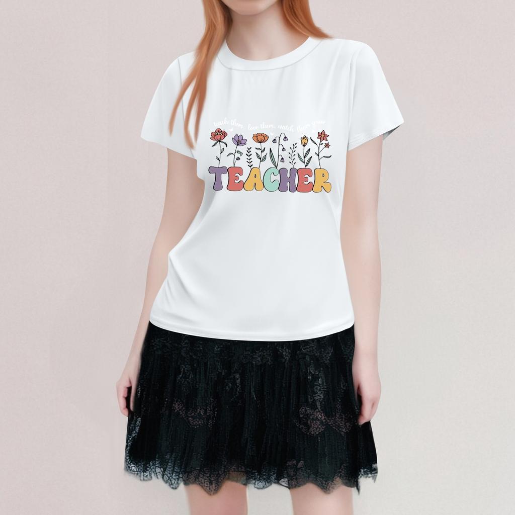 Dámské tričko s kulatým výstřihem pro volný čas s potiskem a krátkým rukávem