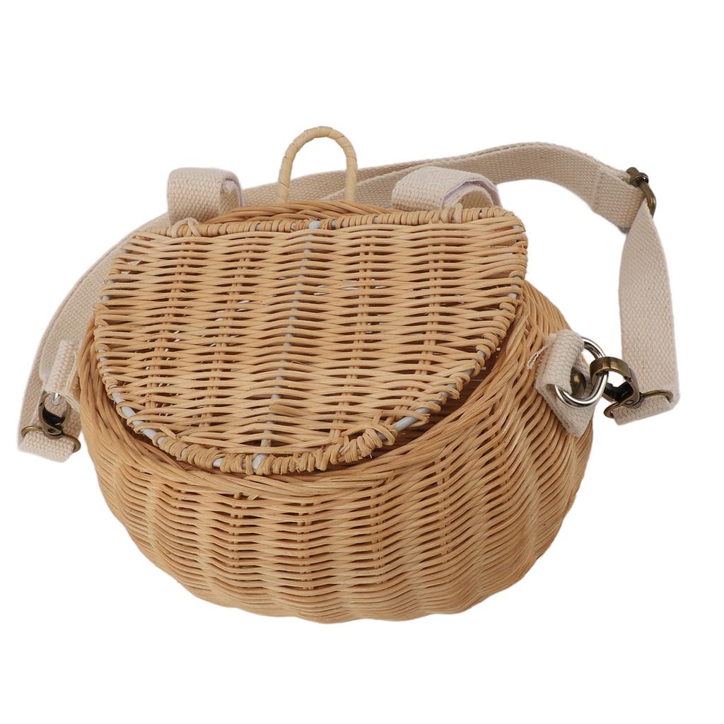 Kids Bike Basket Simple Lid Design Adjustable Strap Light Sturdy Kids Rattan Basket for Cycling School Travel