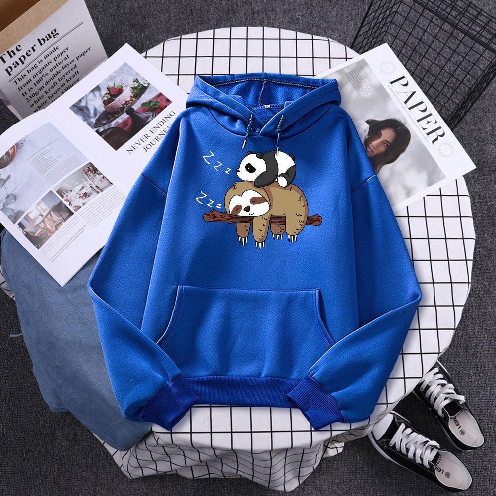 Panda Lying On A Sloth Prints Women Sweatshirt Autumn Warm Hooded Casual Fashion Hoodies All-Match Sportswear