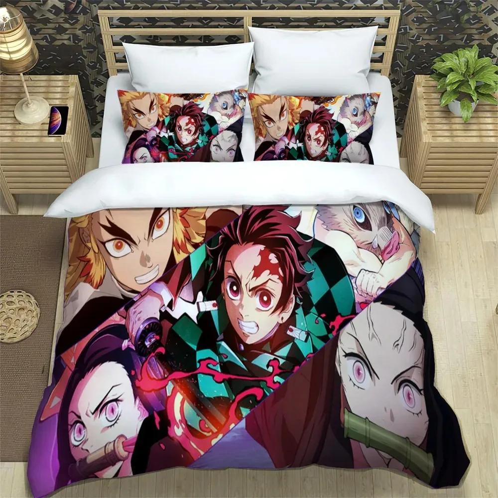 Demon Slayer bedding set soft bed cover pillowcase single/double Japanese manga Boys and adolescents sheet set