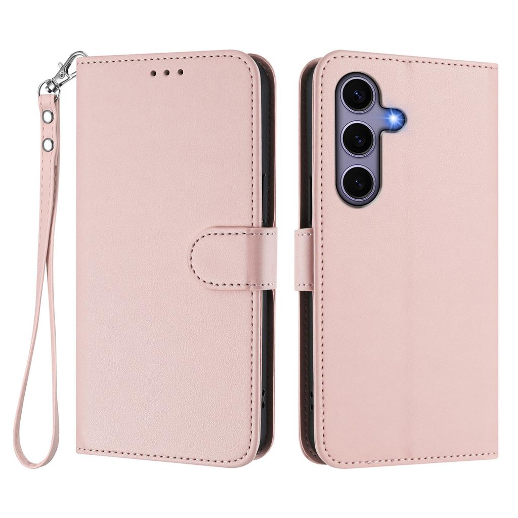 For Samsung Galaxy S24/Galaxy S25 Leather Case Wallet Stand Phone Cover with Wrist Strap