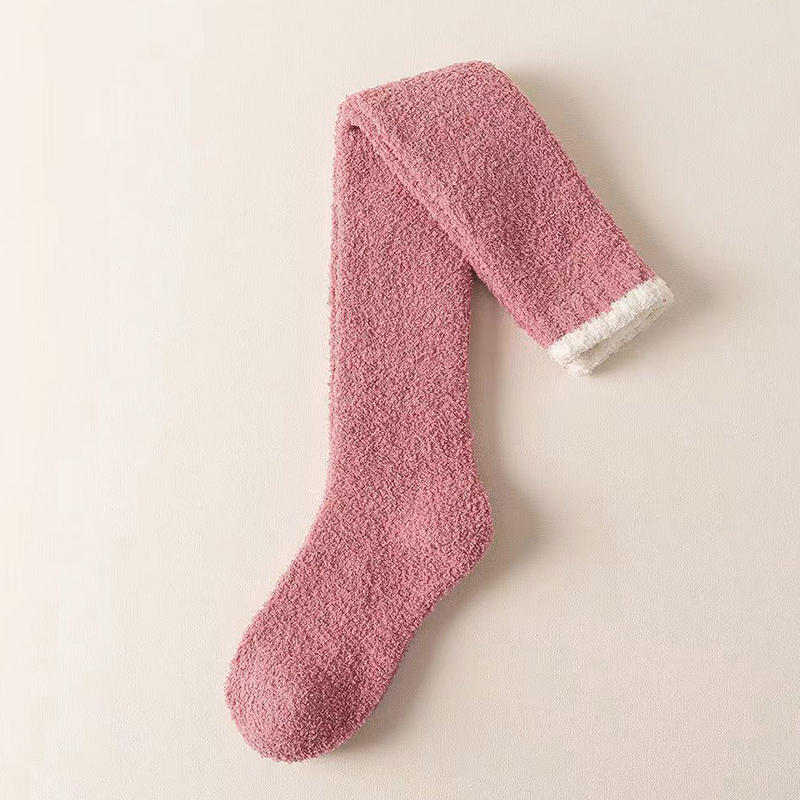 Zimowe ciepłe koralowe polarowe skarpetki za kolano dla kobiet pluszowe skarpetki do spania na podłodze długie skarpetki Jk Solid Soft Thigh High Fun Sock