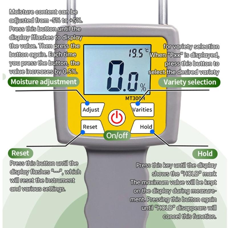 Handheld Agricultural Moisture Tester Features LCD Screen Digital Moisture Analyzers Easy To Use for Hays Straw Pasture