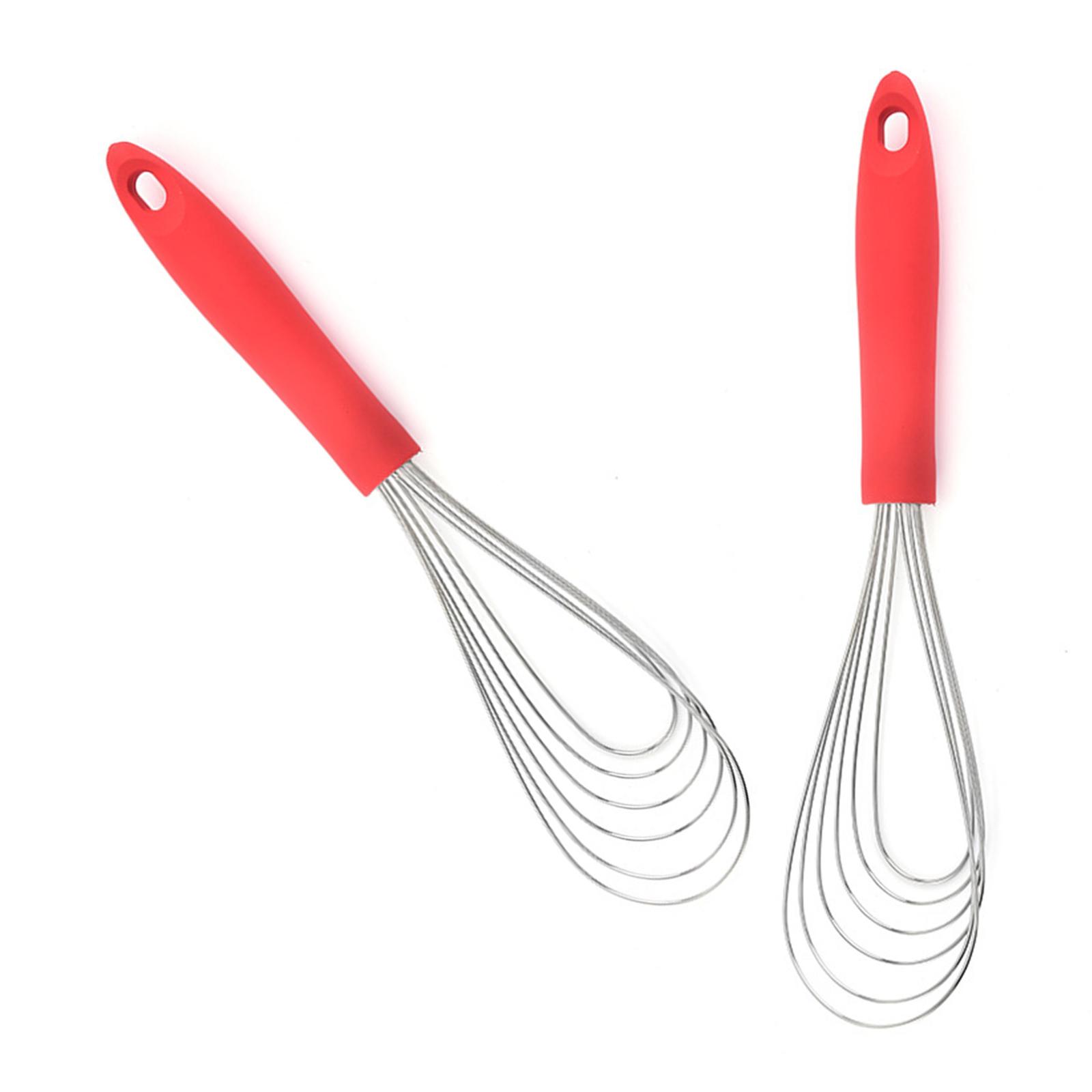 

2 шт. Венчик в форме веера из нержавеющей стали для взбивания яиц с удобной силиконовой ручкой, взбиватель сливок, эффективный инструмент для выпечки красный
