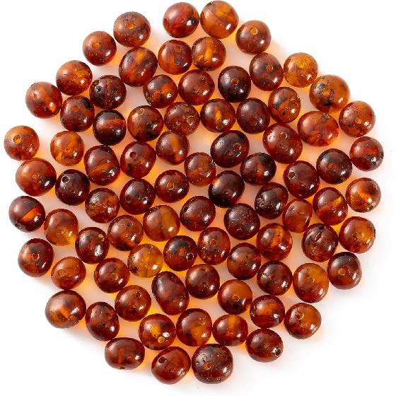 Baltic Polished Amber Loose Bead with drilled Hole - 10 Grams - 6-8 mm - Cognac