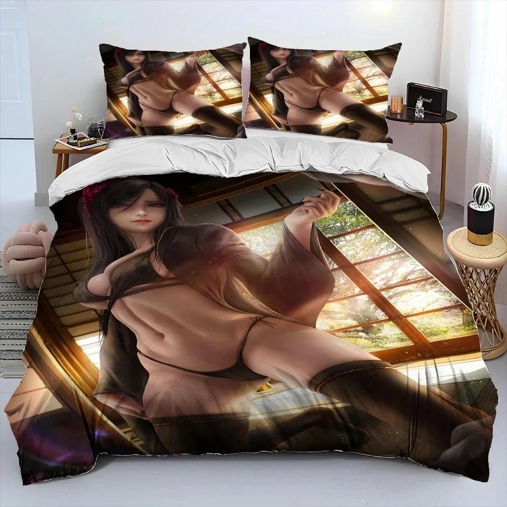 3D Print Anime Game Tifa Aerith Sexy Girl Lace Bedding Set Duvet Cover Bed Set Quilt Cover Pillowcase Comforter king Queen Size