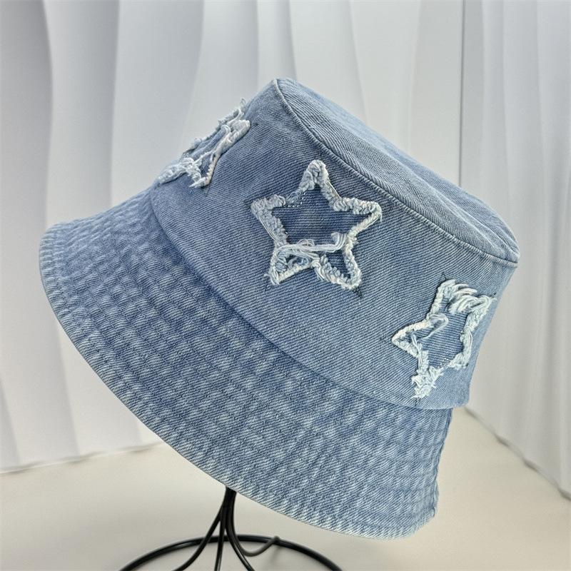 Autumn Washed Old Denim Hat Women's Bucket Hat Washbasin Hat Pentagram Versatile Bucket Hat