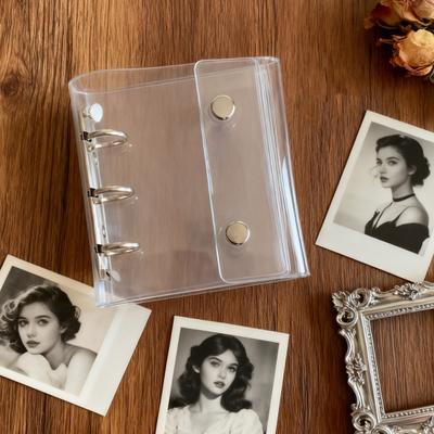 A8 Mini Binder Notebook 3-Ring PVC Clear Cover with Colorful Inserts Scrapbook Closure Photo Album Card Organizer Portable Planner for Journaling