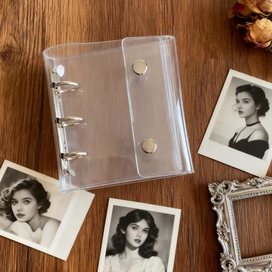 A8 Mini Binder Notebook 3-Ring PVC Clear Cover with Colorful Inserts Scrapbook Closure Photo