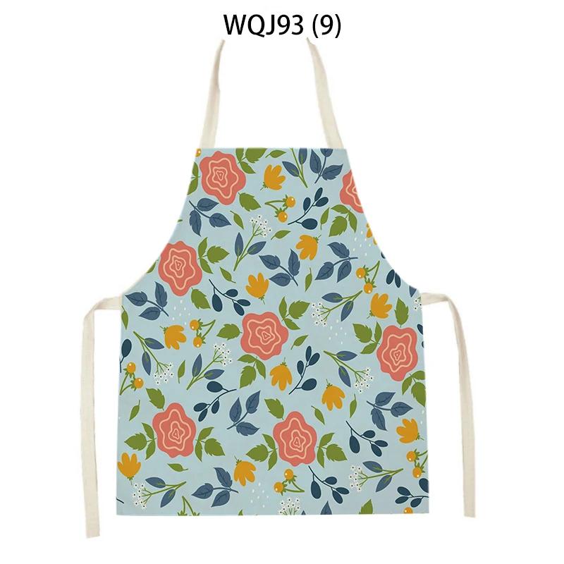 Women Men Plant Flower Leaves Pattern Cleaning Kitchen Aprons Home Cooking Baking Accessories Linen Waist Bibs Home Decor
