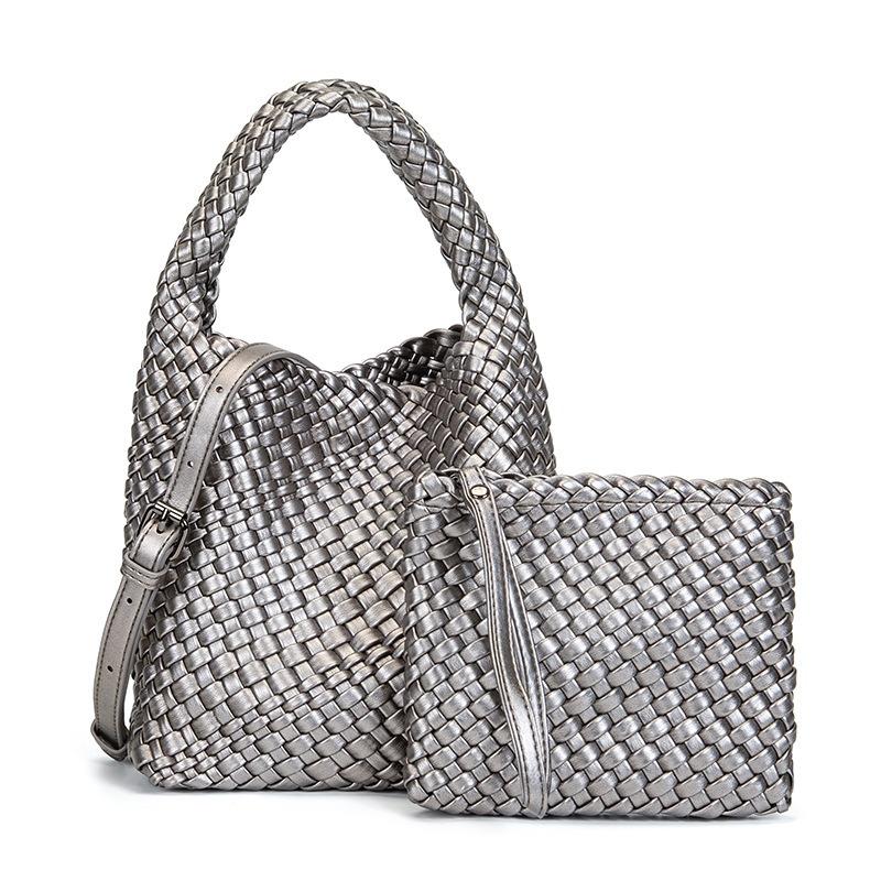Nischen-Webtasche Sommer einfarbig Gemüsekorb tragbare Mutter-Kind-Tasche lässige Retro-Umhängetasche
