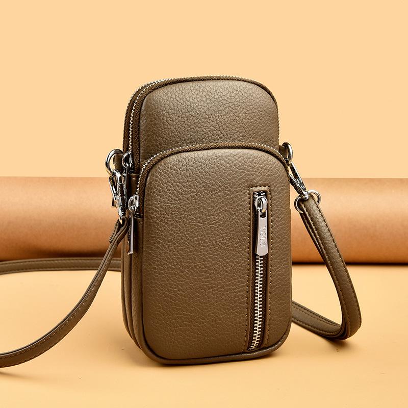 Single-shoulder Crossbody Fashion and Simple Lock-style Small Bag Made of Cowhide, Suitable for Mobile Phone Use.
