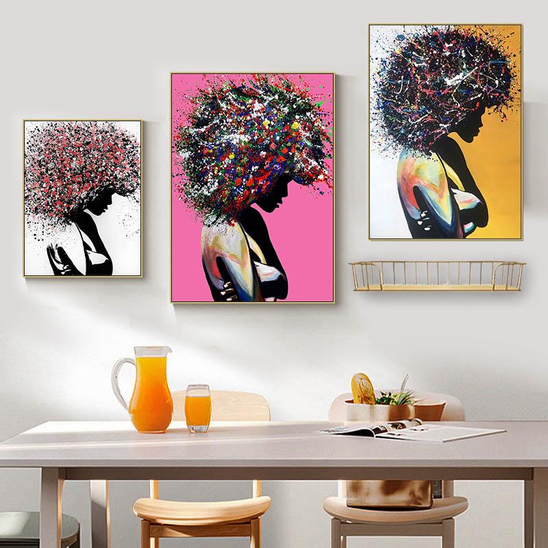 Abstract Woman Colorful Hair Watercolor Canvas Painting Poster Prints Wall Art Pictures for Living Room Home Decoration Cuadros