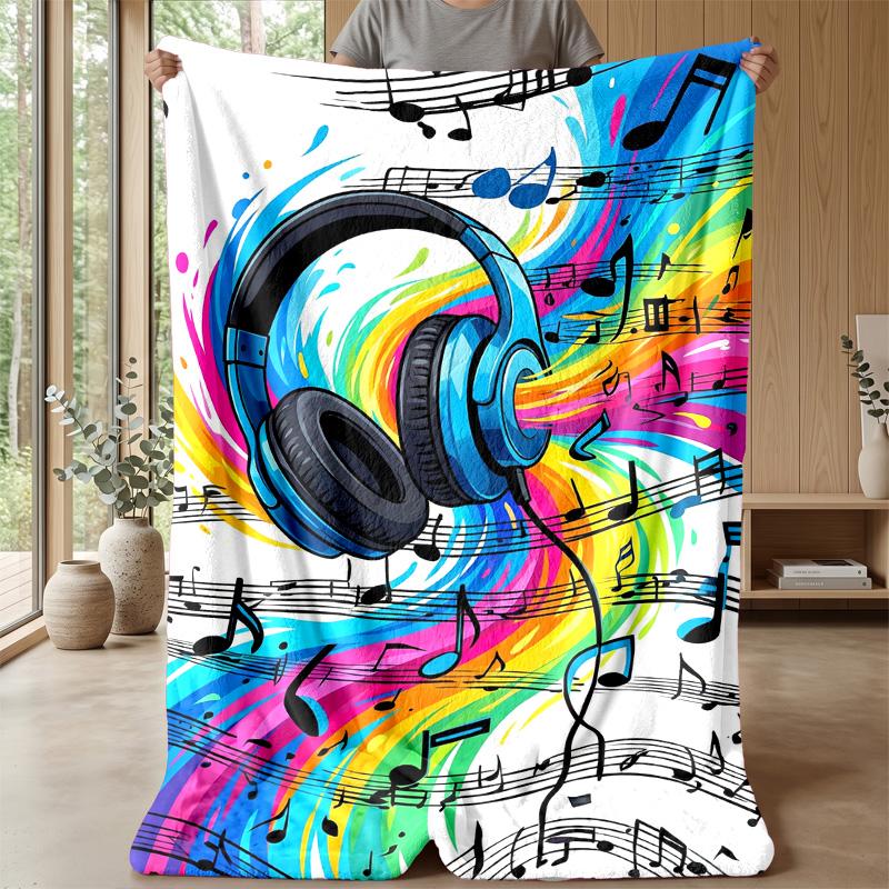 Music Headphones Neon Vibes Theme Blanket Lightweight Warm Flannel Blanket Decorative Throw Blanket for Home Decoration