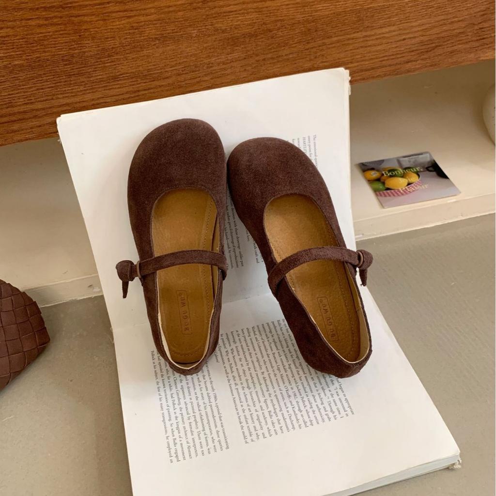 2025 New Round Head Leather Matte Shallow Mouth Versatile Word with Soft Skin Doudou Pregnant Women's Single Shoes