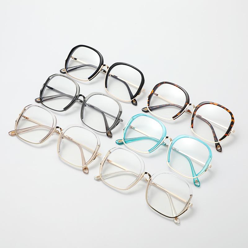 68040 Metal Half-Circle Large-Frame Glasses Frame, Plain Men'S And Women'S Anti-Blue Flat Glasses