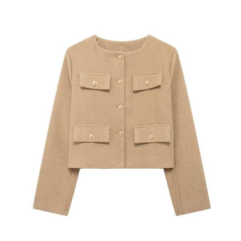 Moda Donna Bomber Corto Giacche Donna Bottone Dorato Blazer Primavera Donna Chic Streetwear Outwear Top