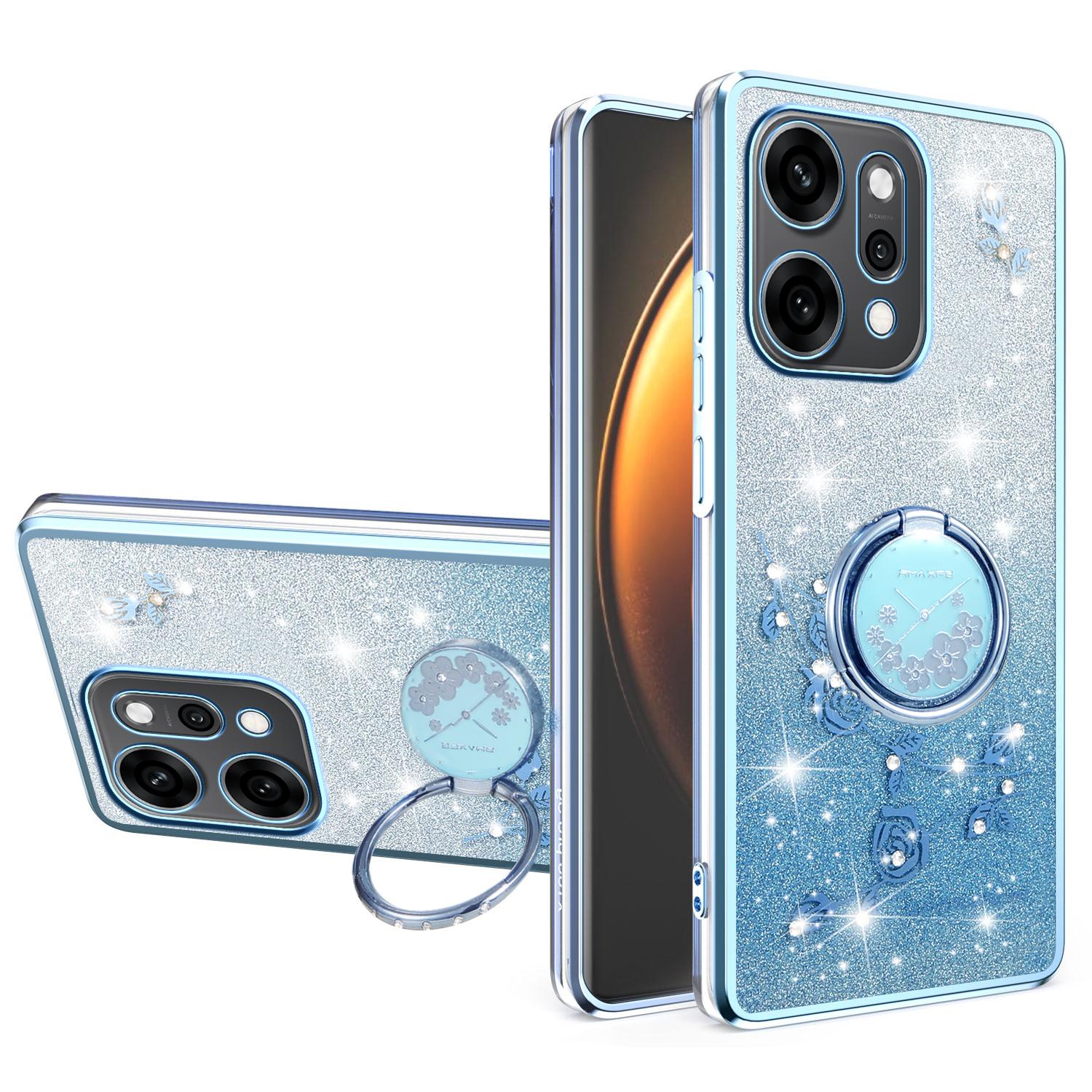 

KADEM Для Oppo Reno14 5G (Глобальный) Чехол Кольцо Подставка ТПУ Цветы Чехол для Телефона Градиент Блестки Blue