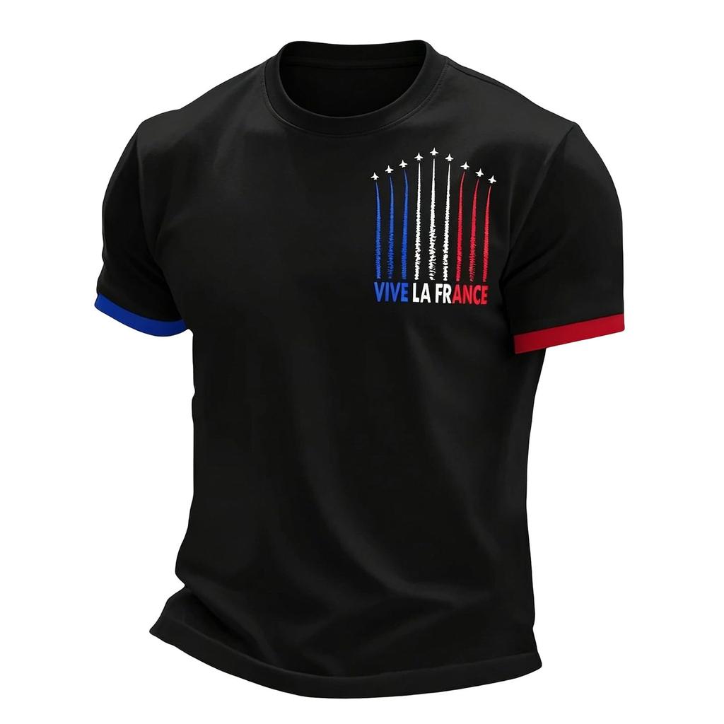 Men's Casual Crew Neck Short Sleeve Pullover T-Shirt Football Fan Graphic Print World Cup Supporter Top France Design